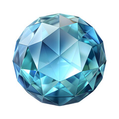 Sparkling blue gemstone faceted crystal isolated on transparent background