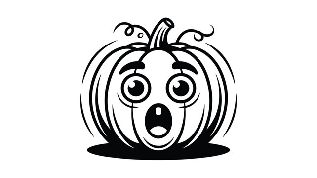 Cartoon pumpkin in black and white express shock. Ideal for Halloween themed designs, greeting cards, childrens books, and social media posts.