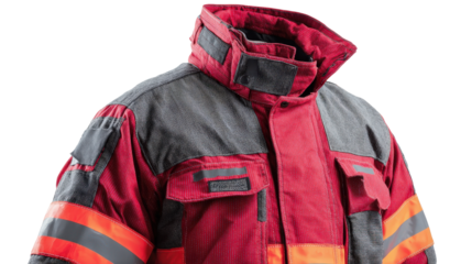 Firefighting suit with reflective tape patterns background isolated on a Transparent background, PNG file.