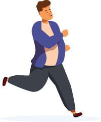 Chubby man jogging, promoting physical activity for weight loss and a healthy lifestyle