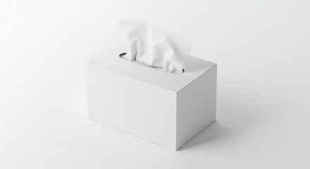 A clean, white tissue box with a single paper napkin, isolated on a minimalist background for hygiene concepts.