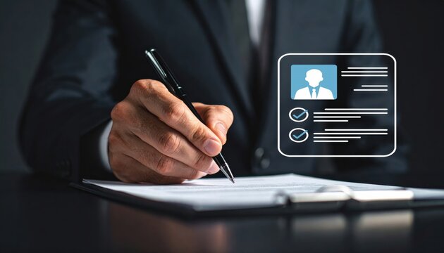 Businessman Signing Employment Contract after Successful Recruitment and Resume Review , An applicant submits a job application for a career, hoping for an employment offer and an agreement
