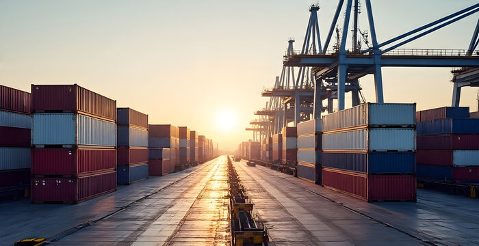 Fototapeta Industrial port with containers in the cargo