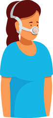 Young woman wearing oxygen cannula for breathing support, medical treatment concept