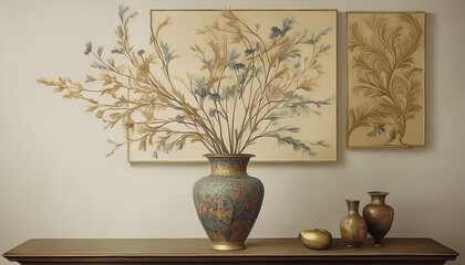 dried branches in antique vase wall art