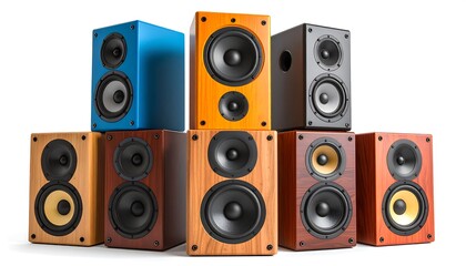 Fototapeta premium Colorful speaker array on white background