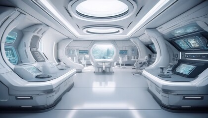 futuristic white laboratory spaceship interior design