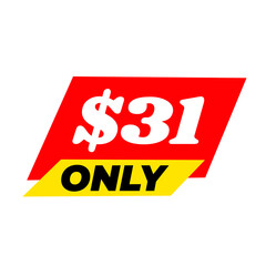$31 only png, red colour price tag, simple promo tag, soft edge sticker