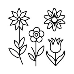 botanical flower icon collection linear tulip rose