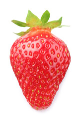 One fresh ripe strawberry isolated on white, top view