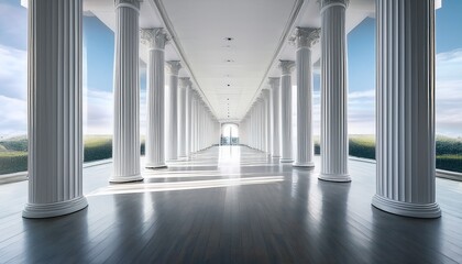 white illuminated columned hall sleek modern space