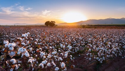 beautiful landscape of a cotton field on the sunrise in mexico