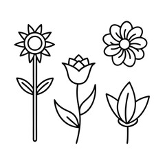 botanical flower icon collection linear tulip rose