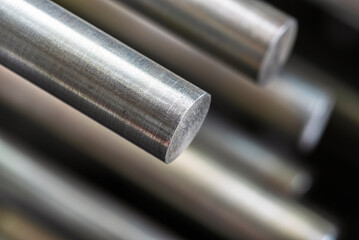 Steel rods from a metalworking factory, captured close-up