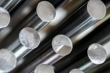 Steel rods from a metalworking factory, captured close-up