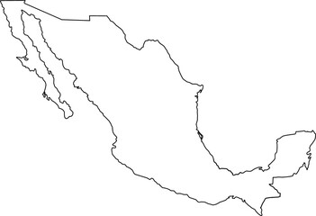 Clean outline map of Mexico, showing only national borders without color fill or labels. Ideal for versatile geographic and design projects.

