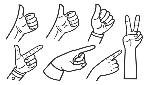 Vector collection of hand gestures in outline sty