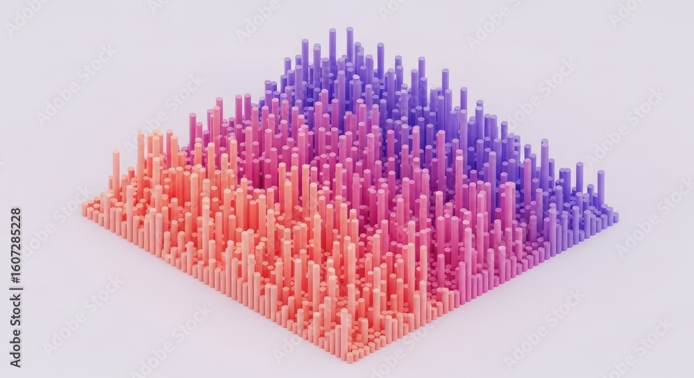 Aufkleber isometric array of gradient cylinders in violet and coral colors on white surface