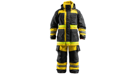 Firefighting suit with yellow and black reflective stripes background isolated on a Transparent background, PNG file.