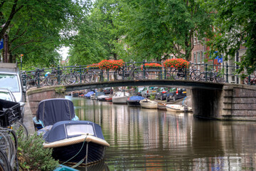 Amsterdam bridge with flowers, The Netherlands