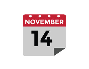 14  November, calendar date icon. 14 November Calendar Date for Deadlines or Appointment. Day, month. vector illustration.

