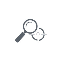 magnifying,search,review flat icon illustration of a black magnifying glass searching over a circular area for review or research