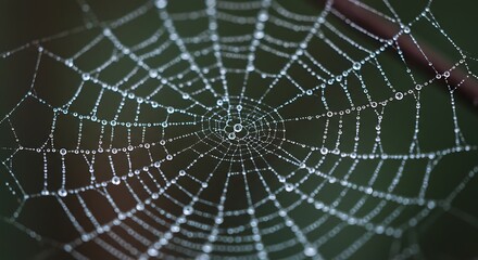 Spiderweb Adorned with Dewdrops: A macro shot reveals an intricate spiderweb, delicate strands glistening with tiny droplets of dew, a testament to nature's artistry.