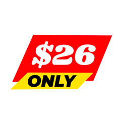 $26 only png, red colour price tag, minimal tag element, simple price mark