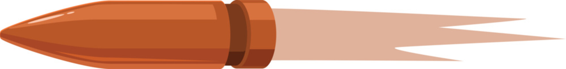 Copper bullet flying and leaving trail on white background