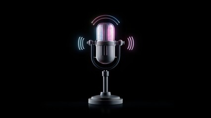 Futuristic Podcast Microphone with Neon Lights