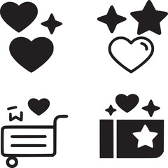 Vector icons set of hearts stars shopping cart gift box for love and valentine's day concept