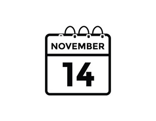 14  November, calendar date icon. 14 November Calendar Date for Deadlines or Appointment. Day, month. vector illustration.

