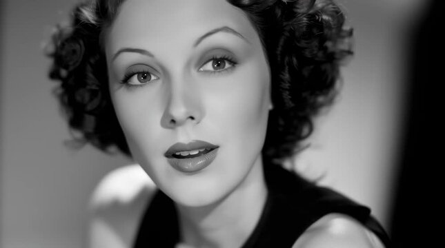 Vintage retro Black and white headshot of a Hollywood actress