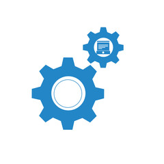 gear,setting,process flat icon illustration of a blue gear wheel symbol for mechanical process management or setting configuration