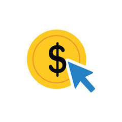 mouse,click,dollar flat icon illustration of a computer mouse cursor clicking on a dollar sign for online earnings or pay per click