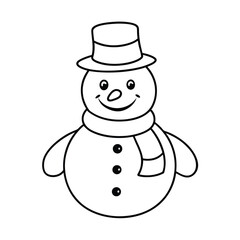 cheerful snowman coloring page with hat and scarf