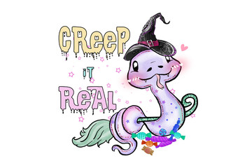 Creep It Real Cute Witchy Sea Creature Halloween isolated on transparent background