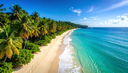 Idyllic tropical beach landscape with turquoise water and lush vegetation a paradise escape