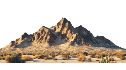 Desert mountain landscape at twilight with scenic dusk sky isolated on white background
