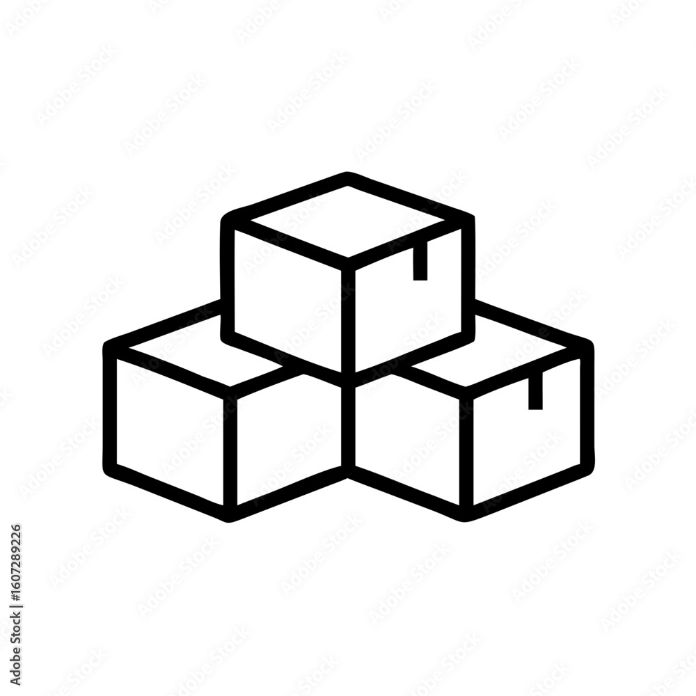 Aufkleber outline illustration of three stacked cardboard boxes with flaps in a simple graphic design style