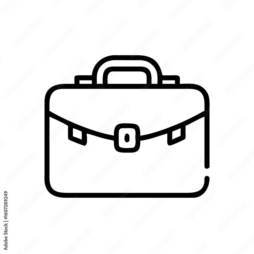 Poster a simple line drawing of a closed briefcase with a handle and two clasps in a front view design