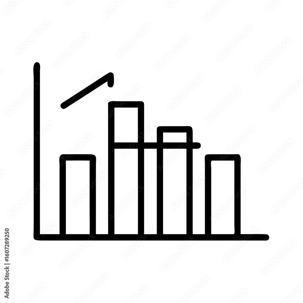 Poster simple line graph showing bars of varying height with an arrow pointing upwards to the right side