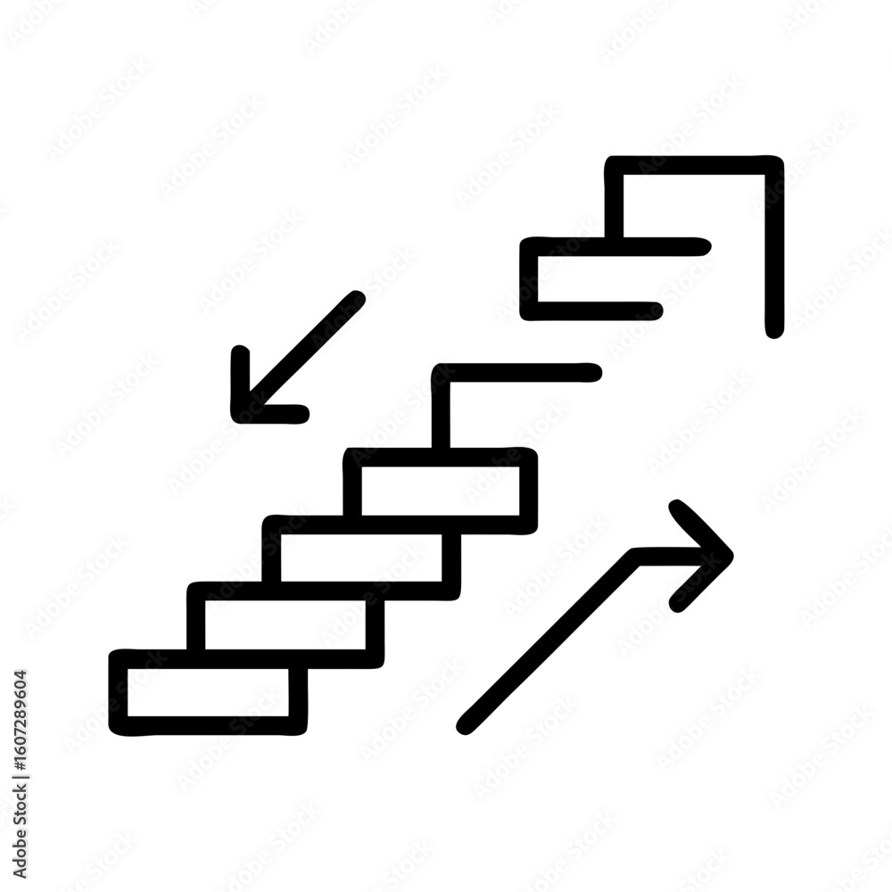 Aufkleber hand drawn stairs with an arrow pointing up and an arrow pointing down in a simple black and white i