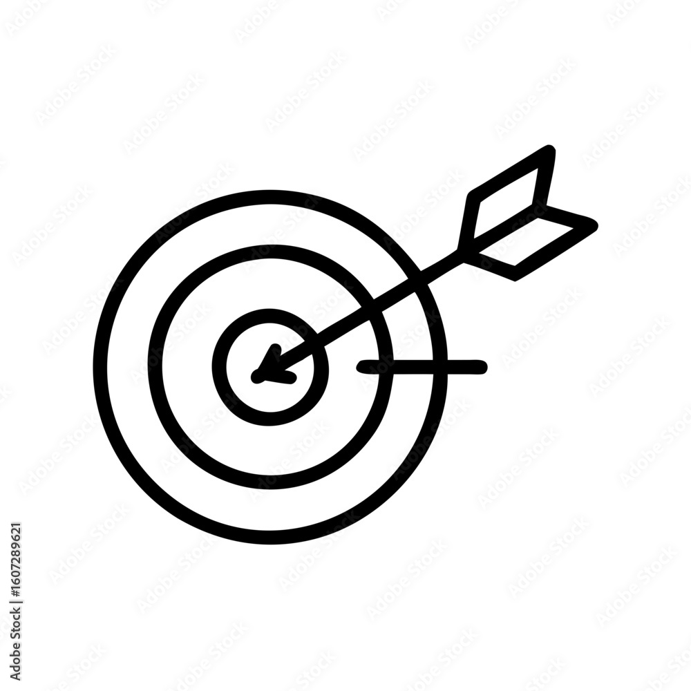 Aufkleber illustration of a target with three concentric circles and an arrow hitting the center precisely at 