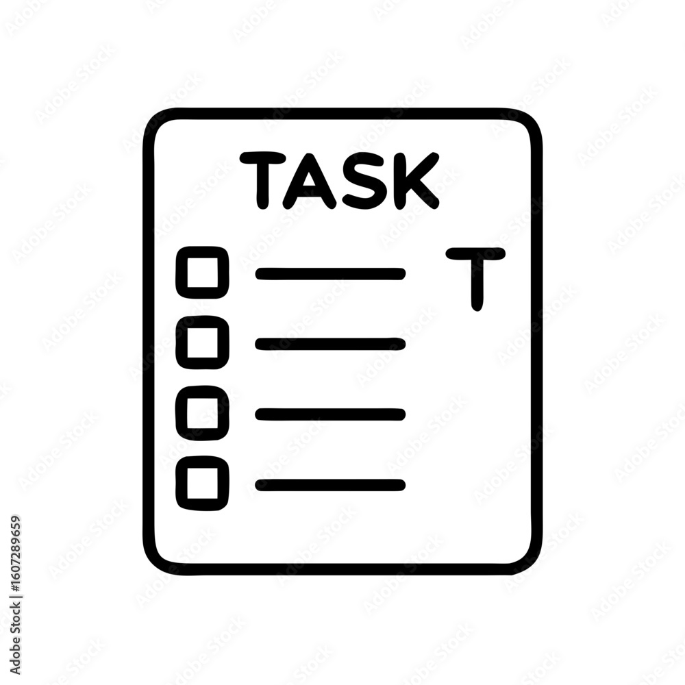 Poster illustration of a task list with check boxes and lines representing items in a simple black outline 