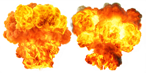 Fiery explosion bursts with orange and yellow isolated on a transparent background