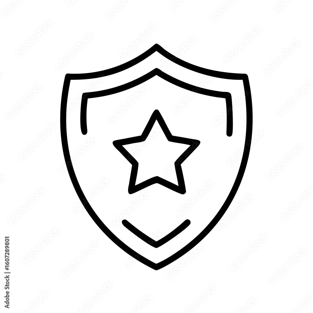 Aufkleber outline drawing of a shield with a star emblem centered on the shield in a simple black and white st