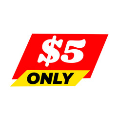 $5 only png, red colour price tag, tag symbol display, clear value tab