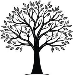 Obraz premium Black silhouette of a stylized tree with detailed leaves on a white background vector