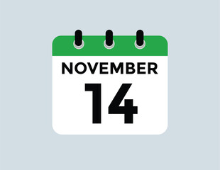 14  November, calendar date icon. 14 November Calendar Date for Deadlines or Appointment. Day, month. vector illustration.
